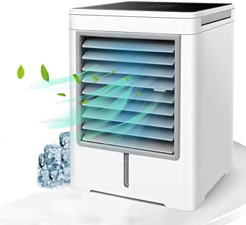 Cooler de ar pessoal, condicionador evaporativo portátil com 3 velocidades de vento Tela toque Tela pequena ventilador de resfriamento de mesa, mini -ar condicionado para casa, quarto, escritório, dormitório, tenda de acampamento
