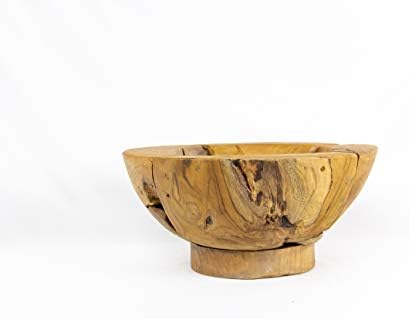 Tea de teca de teca coletiva Taça de madeira grande peça central decorativa com bordas cruas de 16 polegadas