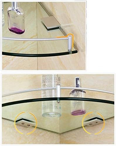 Banheiro da prateleira de vidro, prateleira de canto com trilhos de montagem na parede acabamento prateado, 20cm /25cm /28cm, prateleira flutuante