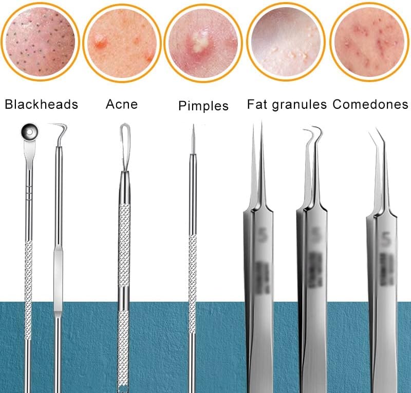 JAHH 11pcs acne Remoção A agulhas de remoção de pele Cuidação de cuidados com a limpeza do kit de ferramentas de limpeza