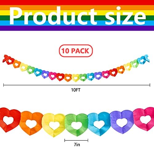 Tlswshsy 10 peças Banner de coração de arco -íris colorido - 100 pés de papel de arco -íris colorido Garland - forma de