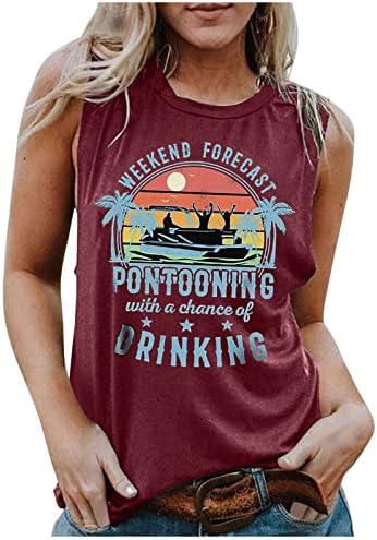 Ladies Beach Bloups Bloups Vest Crew Neck Letter Graphic engraçado Hawaiian Camisole Tank Bloups Tropical