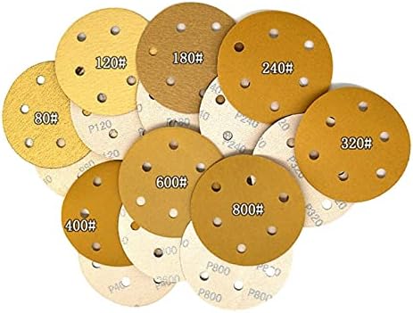 Lia de polimento de metal de madeira 100 pedaços de gancho de 5 polegadas de 6 buracos e lixa de ouro de loop discos