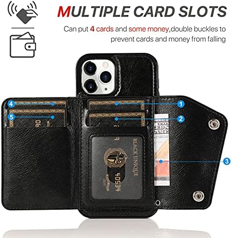 Unknok compatível com o iPhone 12 e iPhone 12 Pro Wallet Case com slot de cartão, fivelas duplas de couro PU premium e capa durável para iPhone 12/12 Pro 6,1 polegadas preto
