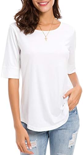 Mangações do cotovelo feminino Tops de verão Moda de algodão Bloups Casual Camisetas de túnica
