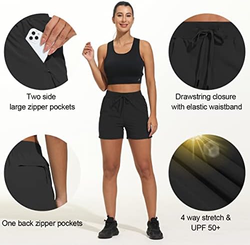 Vayager short feminino caminhada shorts atléticos Quick Dry Lightweight Active Active Summer Running Shorts com bolsos com zíper