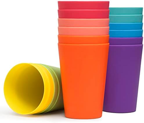 Klickpick Home - Conjunto de 16 xícaras de plástico para crianças - 12 onças de crianças bebendo copos de copos