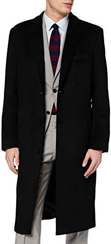 O alfaiate de platina masculino preto Longo Longa Lã e Cashmere Warm Winter Mod Coat Black forro Black