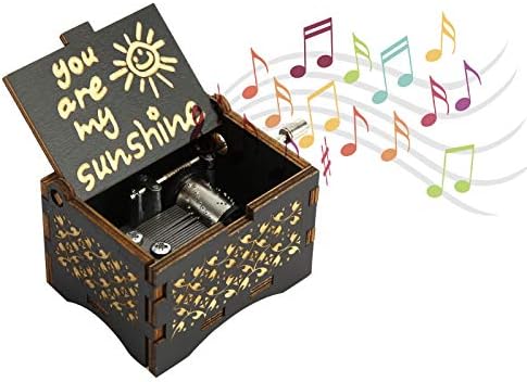 Caixa de madeira nereids caixa de madeira vintage, caixa de música, manivela a mão gravada pequena madeira gravada vintage bote