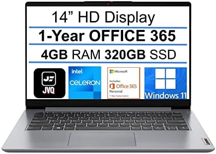 Lenovo mais novo laptop Idepad, tela HD de 14,0 , Intel Celeron N4020, 4 GB DDR4 RAM, 320 GB SSD, Office 365 de 1 ano, Webcam, HDMI,