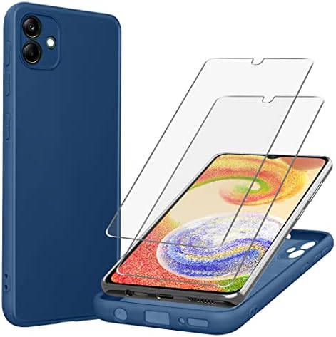 Para o estojo Samsung Galaxy A04E com 2 pacote de protetor de vidro temperado Protetor de microfibra Soft Soft Silicone Silicone Caso de capa de telefone para Samsung Galaxy A04E, Blue
