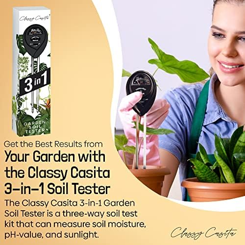 Casita elegante Testador de solo de jardim 3-em-1-Kit de teste de solo de três vias para medir a umidade do solo, o valor do