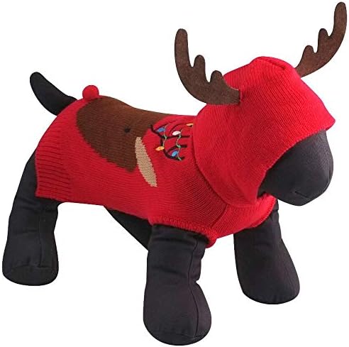 O cão digno Rudy Reindeer Double Knit Capuz Sweater com Button Hole fofo, macio, confortável, quente e frio, roupas de inverno