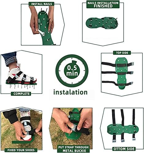 伟 祥 Sapatos de aerador de gramado, com design de cinta atualizado e sandálias de cano pesado de fivela de metal que não deslizam para aertar seu gramado ou quintal