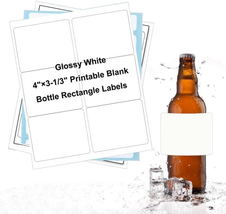 4 x 3-1/3 polegadas de rótulos de garrafa de vinho à prova d'água branca, 120 rótulos de etiquetas em branco imprimíveis,