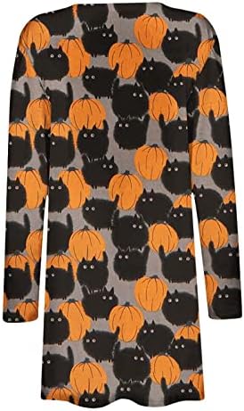 Cardigan de tamanho grande para mulheres, senhoras Halloween Pumpkin Print Print Knitting Manga Longa Aberta Tops