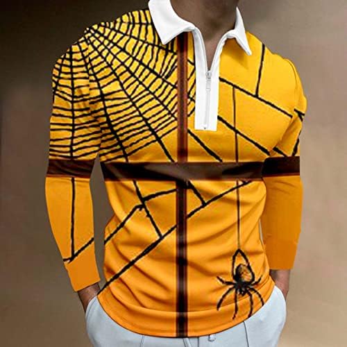 Camisetas de pólo de Halloween Zddo, 1/4 Zip Halloween Halloween Graphic Pumpkin Ghost Slave Longa Partem Casual Casual Camista