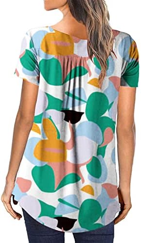 Mulheres estampas florais tops de verão oculam camisas de henley de botão de botão plissada 2023 Top de manga curta de verão