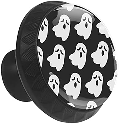 12 peças fofas de halloween fantasma em preto e branco maçanetas de vidro para gavetas de cômoda, 1,37 x 1,10 em armários de cozinha redondos para berçário em casa quarto quarto quarto