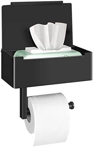 Porta de papel higiênico warepro com prateleira e armazenamento, suporte de papel higiênico de banheiro preto fosco para o suporte de