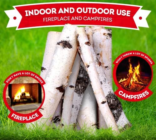 Zorestar Birch Logs Firewood 15-20 libras - Birchwood natural para lareira e fogueira