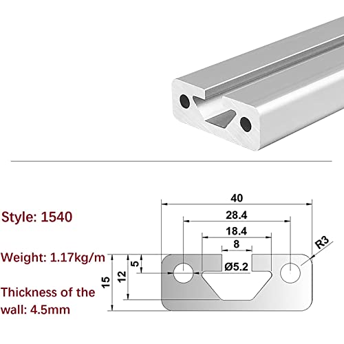 Mssoomm 2 pacote 1540 Extrusão de alumínio Comprimento do perfil de 70 polegadas / 1778 mm Silver, 15 x 40mm 15 Série T Tipo t-slot