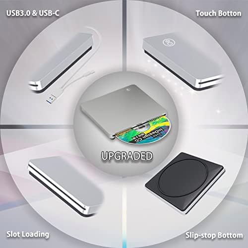 Unidade de dvd/cd externa a-ksxj para laptop/pc, superdrive USB3.0 tipo C, compatível com o queimador de DVD/CD externo MAC/Windows/Linux