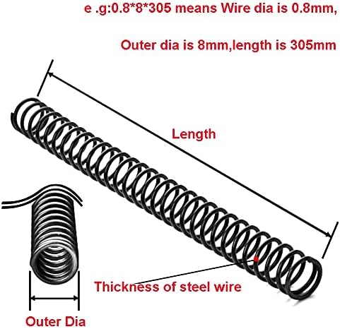 1PCS Pressão de aço mola para mola de mola de compressão Fio de mola diâmetro de 1,2 mm de diâmetro externo de 8-18mm de comprimento