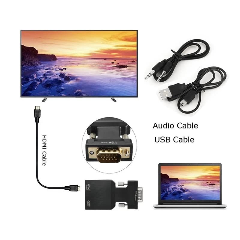 HD 1080p VGA para o adaptador conversor compatível com HDMI com laptop de áudio para PC para HDTV HDMI Compatível para o adaptador VGA