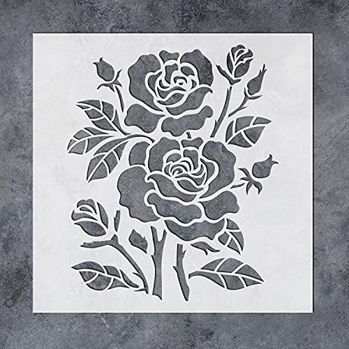 Besalily Rose Stencil para pintar na parede de madeira de capa de madeira de papel de tecido estêncil de flor de flor