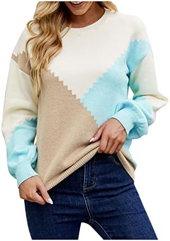 Qfvzhy feminino de inverno moda 2022 malha sólida malha longa contraste contraste no pescoço redondo suéter suéteres
