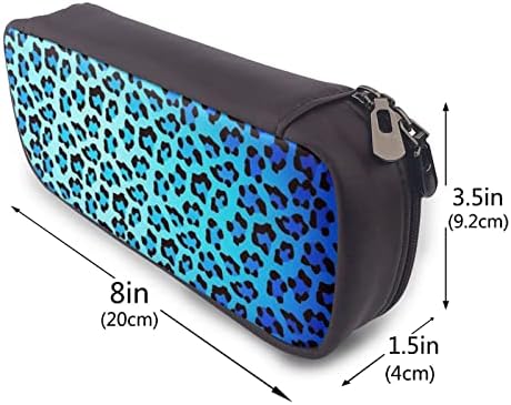 Blue Gradient Leopard Art Lápis Case Big Capacity Pen Storage Solder Box de couro de couro organizador com zíperes para material