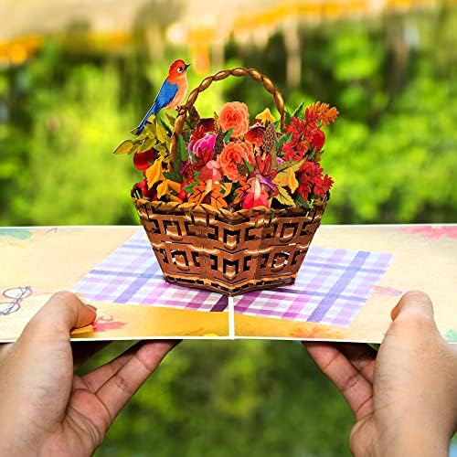 Paper Love Lart Frndly Harvest Flower Basket 3D Pop -up Card, para outono outono, Ação de Graças, simpatia, todas as