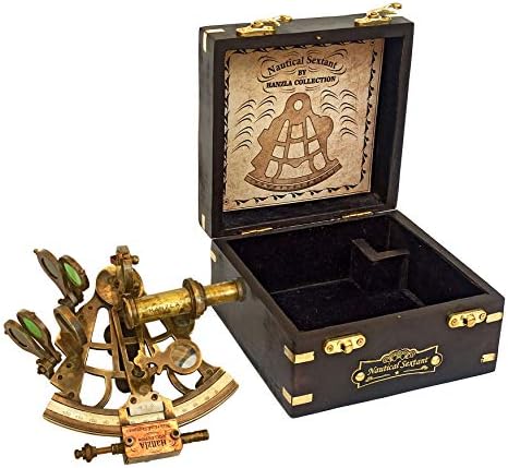 Hanzla Collection Náutico Instrumento de navegação de bronze Astrolabe do navio antigo com caixa de madeira
