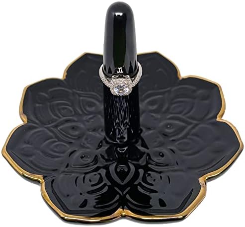 Titular do anel de cerâmica para jóias, jóias de bugigangas pretas decorativas prato de joalheria do dia dos namorados