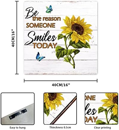 Seja a razão pela qual alguém sorri hoje Sinais de madeira Sunflower Floral Butterfly Wood Sigiling Sign Sign Família espiritual Phrase