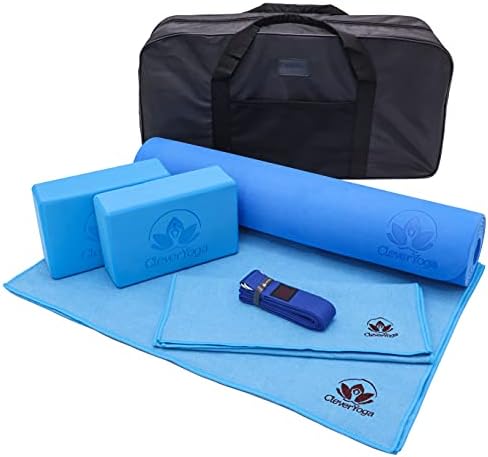 Conjunto inteligente de ioga - Kit de ioga de 7 peças para iniciantes completos inclui tapete de ioga de 6 mm de espessura, 2 blocos