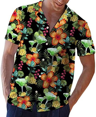 Camisa havaiana masculina do Zdfer, impressão de verão casual botão solto de manga curta Camisetas de praia de colarinho de