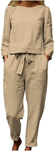 Ladies calças conjuntos de calças de linho para adolescentes menina de 2 peças de 2 peças Pontas de verão de outono básico