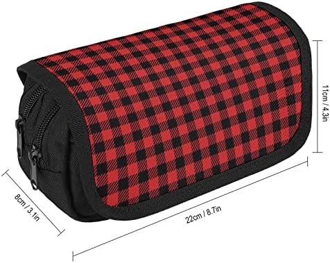 Caixa de lápis xadrez vermelho xadrez de búfalo com dois compartimentos grandes bolso de bolsa de armazenamento de grande capacidade para bolsa lápis para adolescente adolescente