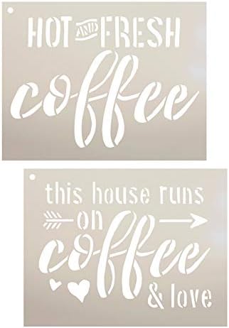 Estêncil de café fresco quente com flecha e coração por Studior12 | Pacote de 2 DIY Script Rustic Decor | Esta casa funciona