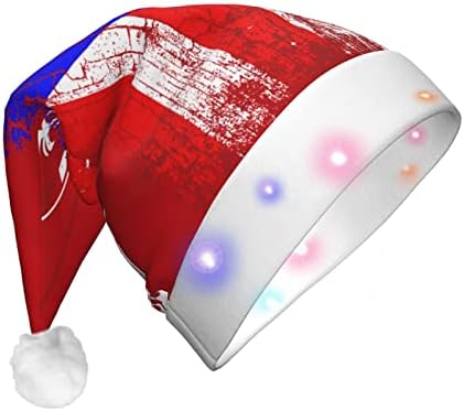 Bandeira de Porto Rico vintage Funny Funny Paplow Papai Noel Light Up Christmas Hat para Mulheres e Homens de Natal