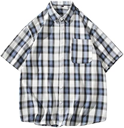Camisa de vestido xadrez de manga curta masculina Summer Classic sem rugas botas casuais para baixo camisetas verificadas
