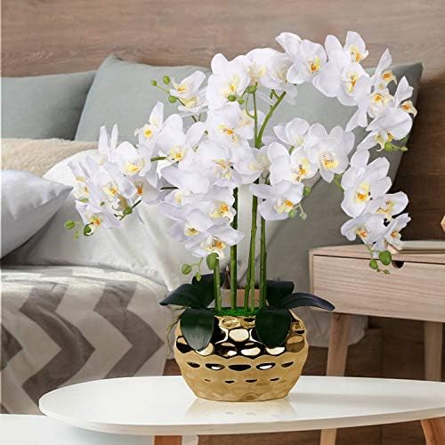 Orquídea artificial em vaso de ouro orquídea orquídea orquídea seda planta orquídea faux em panela de ouro arranjo de flores