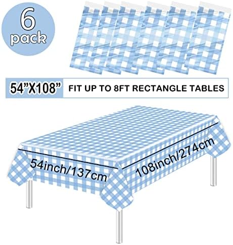 HEIPINIUYE 6 embalagem azul claro e branca Trepa de mesa quadriculada 54 × 108 Mesa de piquenique de plástico descartável Tabela