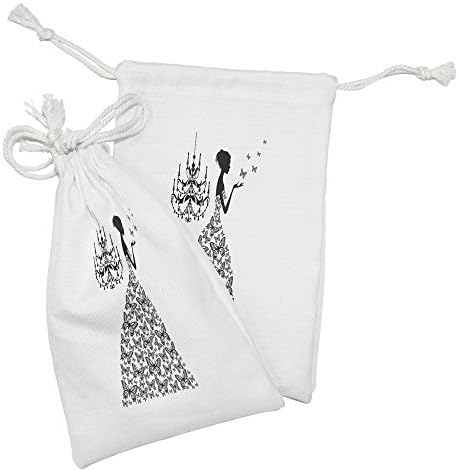 Conjunto de bolsas de tecido vintage de Ambesonne de 2, Love Country Wedding temático de borboletas românticas Cartoon Retro Parisienne,