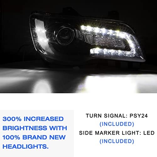 Conjunto de faróis de veículos com DRL LED compatível com 11-23 Chrysler 300 Projector Headlamp Bulbs incluía moradia