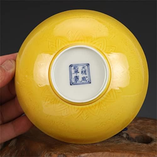 Gretd Ceramic Bowl Emerald Glato Amarelo Escritado Dragon Bowl Antique Porcelain Collection