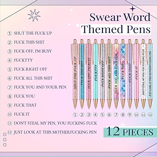 12 PCs Pens engraçados Jurar canetas de palavras engraçadas Juntar canetas de palavras para adultos Glitter Ballpo