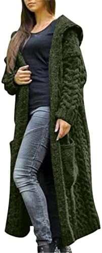 Casaco cardigã solto mulheres suéter suéter capuzes sólido bolso de inverno tricotado para suéter feminino de longa casaco